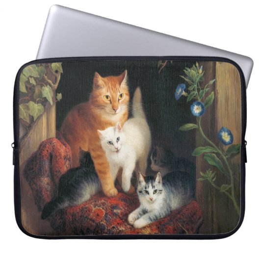 Katze mit Kätzchen (Tierart) Laptopschutzhülle (Vorderseite)