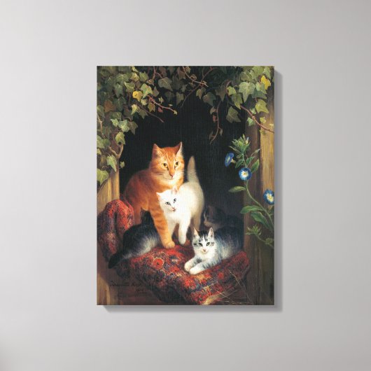 Katze mit Kätzchen (Tierart) Leinwanddruck (Vorderseite)