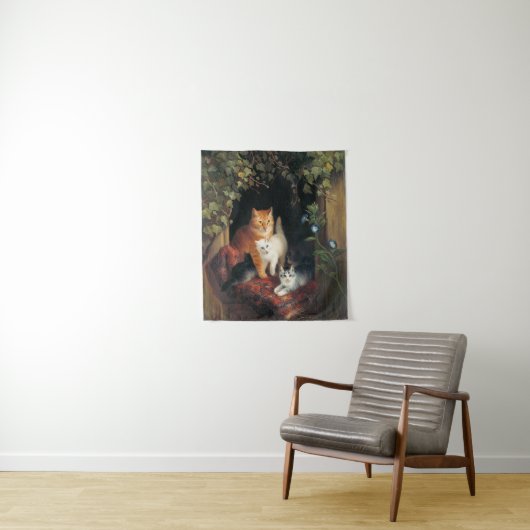 Katze mit Kätzchen (Tierart) Wandteppich (Beispiel)