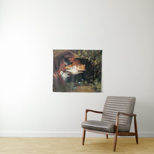 Katze mit Kätzchen (Tierart) Wandteppich (Beispiel (Horizontal))