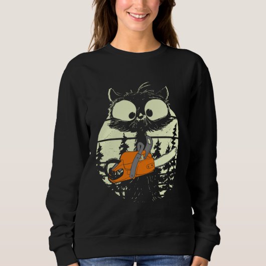 Katze mit Kettensäge Süßer Holzfäller Förster Katz Sweatshirt (Vorderseite)
