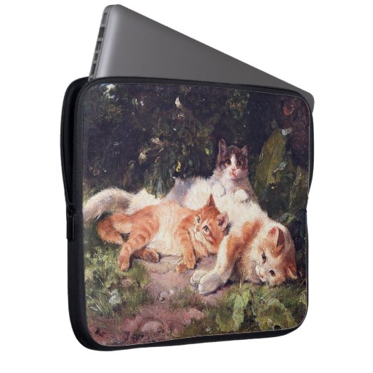 Katze mit Kittens Fine Art Laptopschutzhülle (Vorne Rechts)