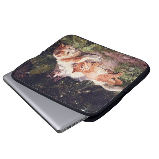 Katze mit Kittens Fine Art Laptopschutzhülle (Vorne Knopf)