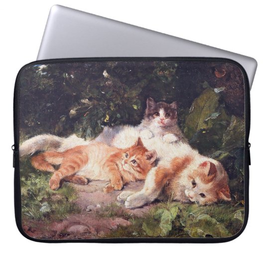 Katze mit Kittens Fine Art Laptopschutzhülle (Vorderseite)