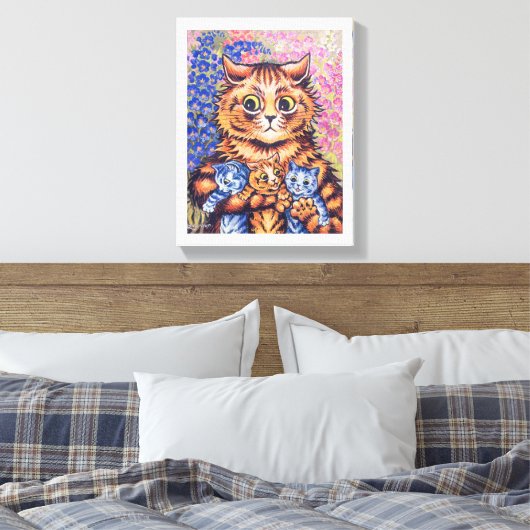 Katze mit Kittens, Louis Wain Leinwanddruck (Insitu (Schlafzimmer))