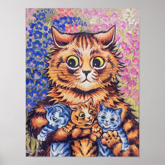Katze mit Kittens, Louis Wain Poster (Vorne)