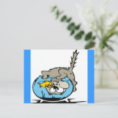 Katze mit Kopf in einer Fischschale stecken Postkarte (Stehend Vorderseite)