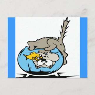Katze mit Kopf in einer Fischschale stecken Postkarte