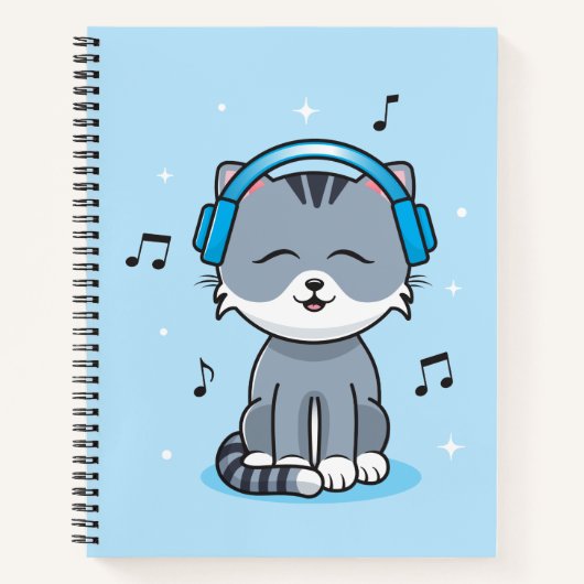 Katze mit Kopfhörer Bullet (8.5x11) Notebook Notizblock (Vorderseite)