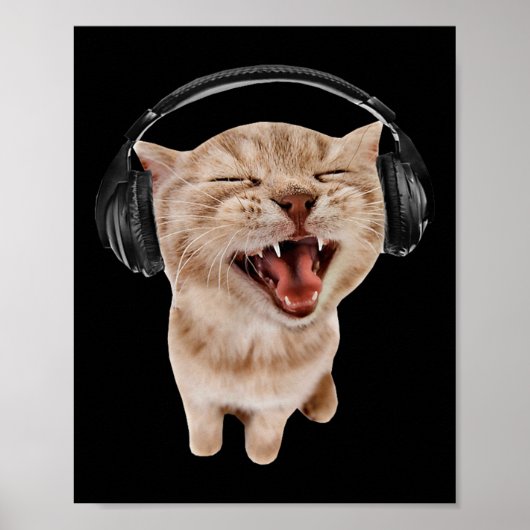 Katze mit Kopfhörer Meme Poster (Vorne)