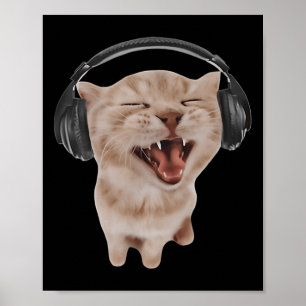 Katze mit Kopfhörern Poster