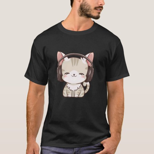 Katze mit Kopfhörern T-Shirt (Vorderseite)