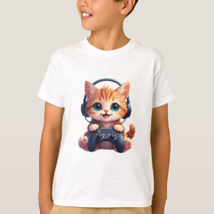 Katze mit Kopfhörern und Controller T-Shirt