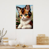 Katze mit Kopfhörern - Vintage Malerei. Poster (Küche)