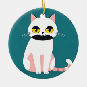 Katze mit kräftigen Farben und einem fröhlichen Au Keramik Ornament