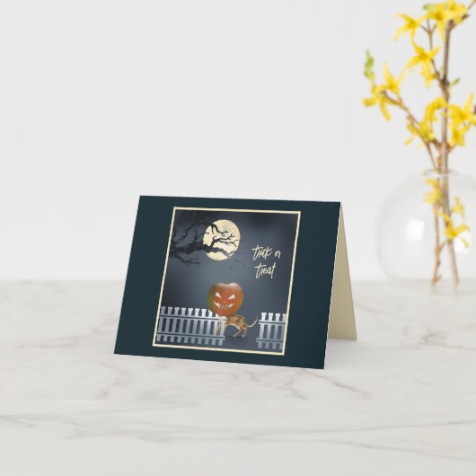 Katze mit Kürbiskopferkarte Karte (Gelbe Blume)