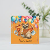 Katze mit Kürbiskuchen für Erntedank Party Einladung (Stehend Vorderseite)