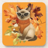 Katze mit Kürbiskuchen für Erntedank Party Getränkeuntersetzer (Vorderseite)