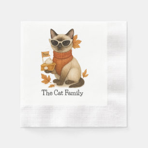 Katze mit Kürbiskuchen für Erntedank Party Serviette