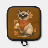 Katze mit Kürbiskuchen für Erntedank Party Topflappen (Vorderseite)