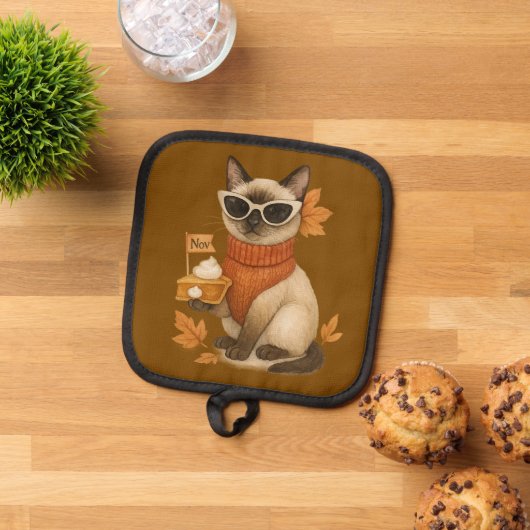 Katze mit Kürbiskuchen für Erntedank Party Topflappen (Oben Unten)