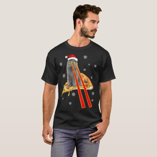 Katze mit Laser Augen Funny Pizza Cat Christmas T- T-Shirt (Vorne ganz)