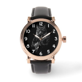 Katze mit Lederjacken spielen elektrische Gitarre Armbanduhr