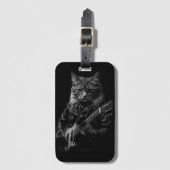 Katze mit Lederjacken spielen elektrische Gitarre Gepäckanhänger (Vorderseite Vertikal)