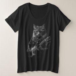 Katze mit Lederjacken spielen elektrische Gitarre Große Größe T-Shirt