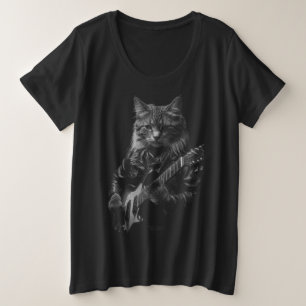 Katze mit Lederjacken spielen elektrische Gitarre Große Größe T-Shirt