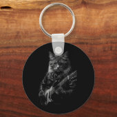 Katze mit Lederjacken spielen elektrische Gitarre Schlüsselanhänger (Vorderseite)