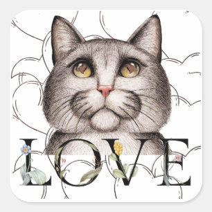 Katze mit Liebe in den Augen Quadratischer Aufkleber