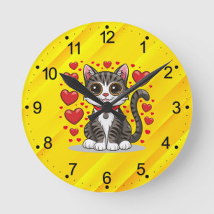 Katze mit Liebe Symbole Clipart-85245 Runde Wanduhr