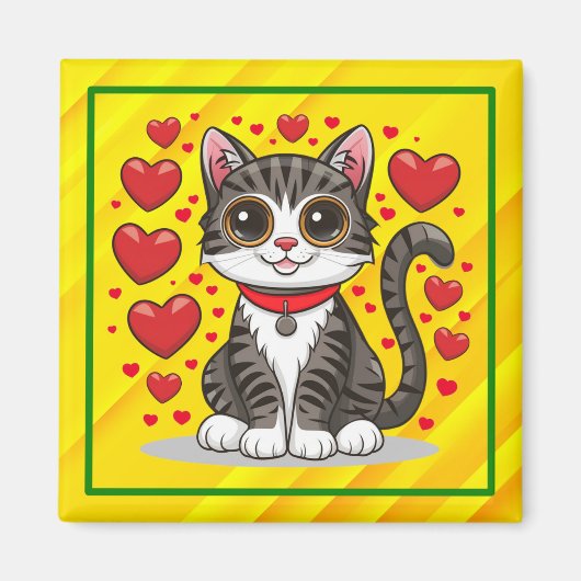 Katze mit Liebessymbolen Clipart-85245 Magnet (Vorne)