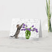 Katze mit Lila Tulip Karte (Vorderseite)