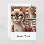 Katze mit Make-up-Ausrüstung Postkarte (Vorne/Hinten)