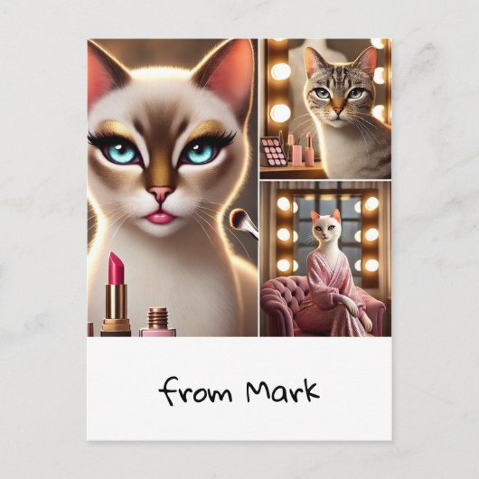 Katze mit Make-up-Ausrüstung Postkarte (Vorderseite)