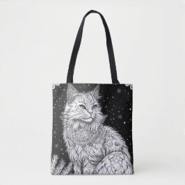 Katze mit Mandala unter magischem Sternenhimmel Tasche