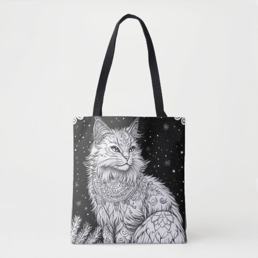 Katze mit Mandala unter magischem Sternenhimmel Tasche (Vorderseite)