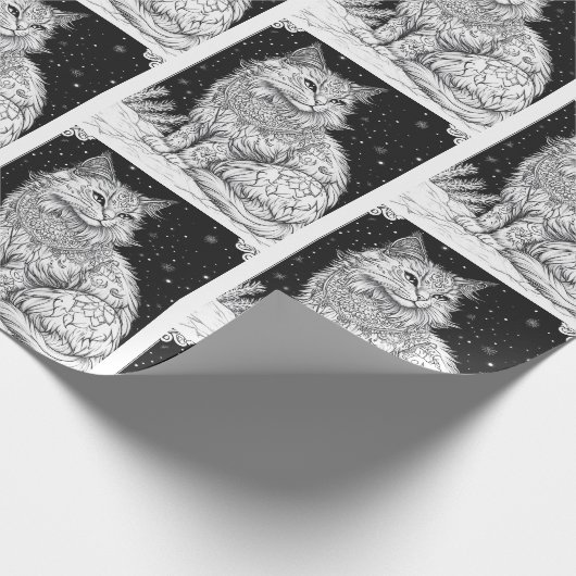 Katze mit Mandala unterm Sternenhimmel Geschenkpapier (Ecke)