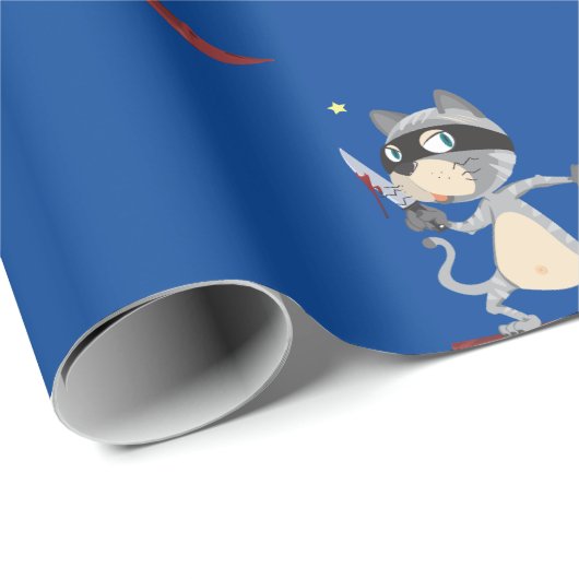 Katze mit Messer Geschenkpapier (Rolleneckpunkt)