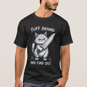 Katze mit Messer Lustige Katzen Meme Fluff Um Humo T-Shirt