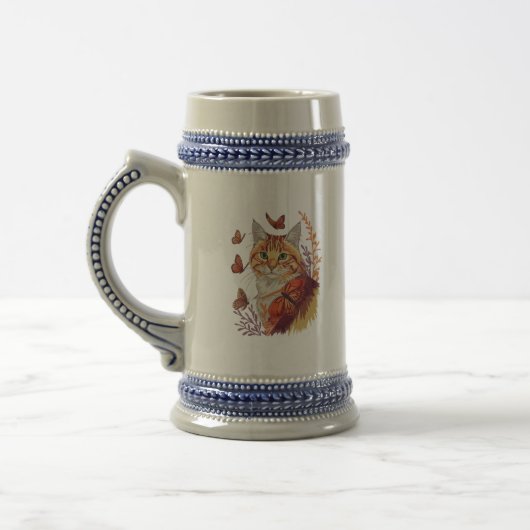 Katze mit Monarchschmetterlingen Bierglas (Links)