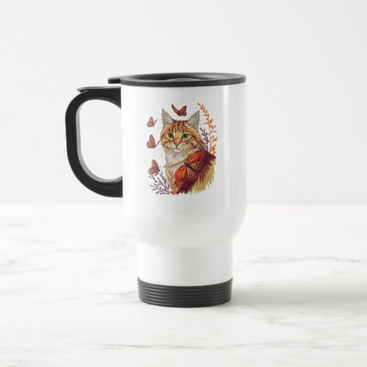 Katze mit Monarchschmetterlingen Reisebecher (Links)