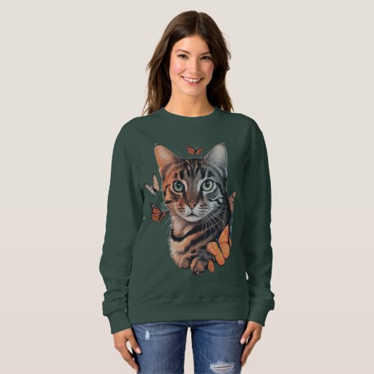 Katze mit Monarchschmetterlingen Sweatshirt (Vorne ganz)