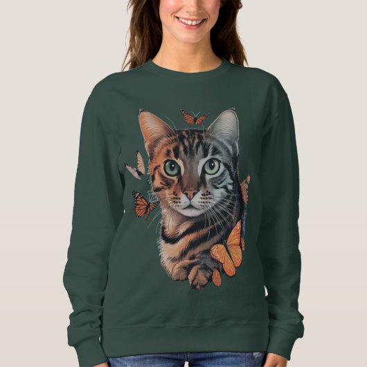 Katze mit Monarchschmetterlingen Sweatshirt (Vorderseite)