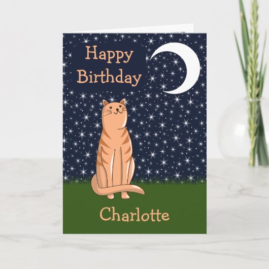Katze mit Mond und Sternen Karte (Vorderseite)
