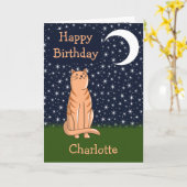 Katze mit Mond und Sternen Karte (Gelbe Blume)