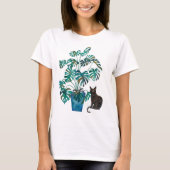 Katze mit Monstera Pflanze Wasserfarbe T-Shirt (Vorderseite)