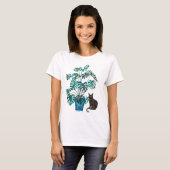 Katze mit Monstera Pflanze Wasserfarbe T-Shirt (Vorne ganz)